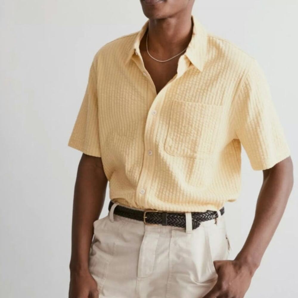 NWT Madewell Textured Easy Short Sleeve Seersucker Camp Shirt XL Butter Yellow